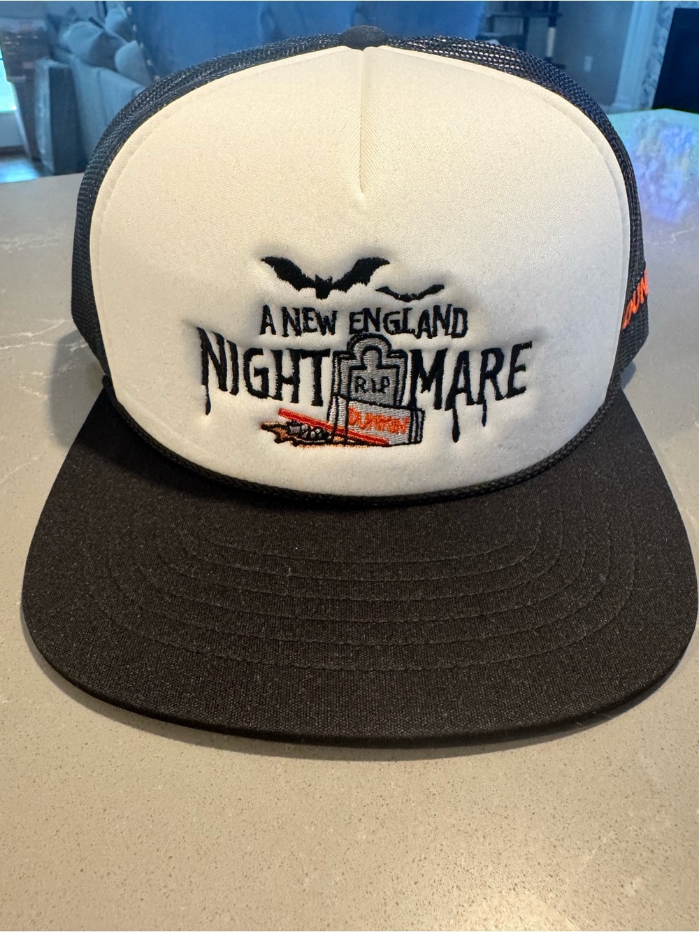 Dunkin Salem New England Nightmare Black & White Mesh Trucker Hat